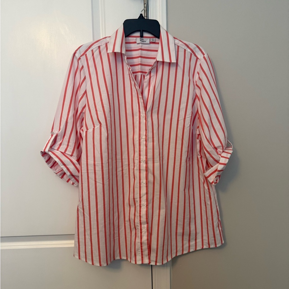 Kim Rogers Red and White Striped Button-Down Shirt